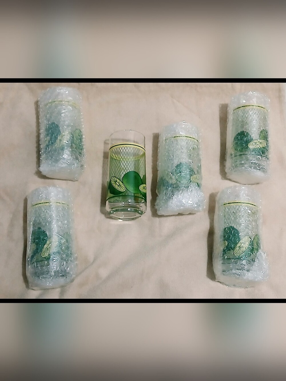 Vintage Lime Motif Highball Glasses - Set of 6